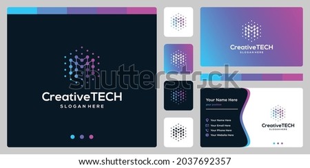 Inspiration logo initial letter M abstract with tech style and gradient color. Business card template