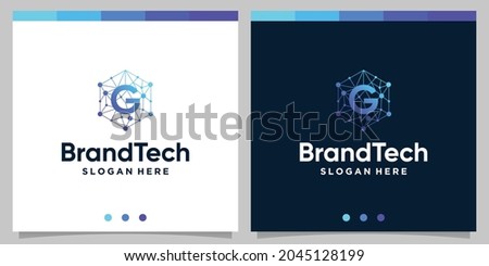 Blockchain technology abstract logo gradient with initial G letter logo. Premium Vector