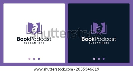 Open book logo design inspiration with microphone design logo. Premium Vector