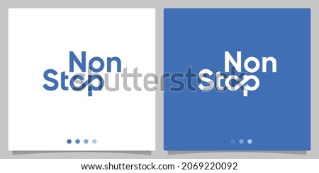 Infinity Lettering logo non stop symbols on blue and white background. Editable. Premium Vector