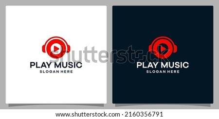 Logo design template Music. Logo headphone with play button video. Premium vector