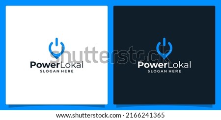Location pin logo symbol icon and Power button. Simple flat modern illustration pictogram. Collection concept symbol for infographic projects and logos