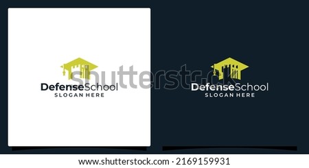 College, Graduation cap, Campus, Education logo design and Strong tower defense castle illustration vector design.