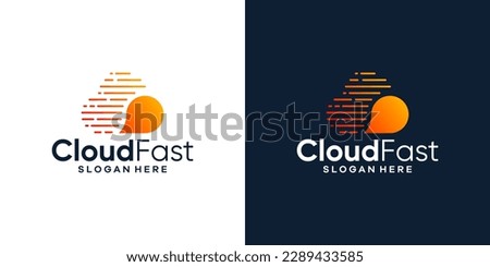 Cloud Data Vector logo for technology data service with fast or speed in uploading to cloud storage logo design vector illustration. icon,  symbol, creative, logotype.