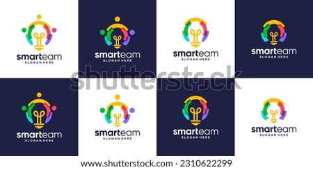 Collection of smart team logo design. people family together human unity logo and light bulb design graphic vector illustration. Symbol, icon, creative.