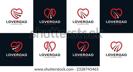 Collection of happy road logo design template. Street logo with heart love graphic design vector illustration. Symbol, icon, creative.