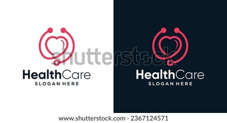 Health care logo design template. Heart logo with stethoscope design graphic vector illustration. Symbol, icon, creative.