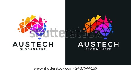 Map of australia logo design template with abstract dot, molecule and network Internet system logo design graphic vector. Symbol, icon, creative.