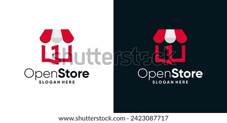 Open store logo design template. Store logo with the door open graphic design vector. Symbol, icon, creative.