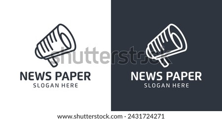 Megaphone logo design template with news paper documents and with abstract line model graphic design vector. Symbol, icon, creative.