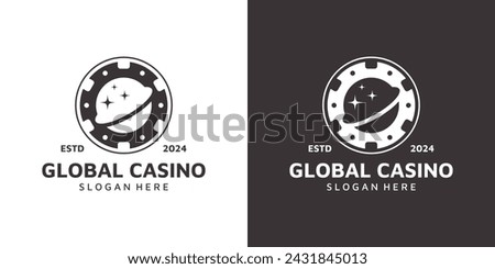 Casino coins logo design template with globe graphic design illustration. icon, symbol, creative.