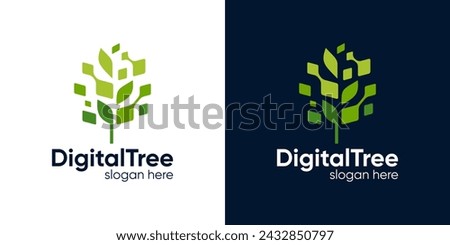 Abstract tree logo design template with digital pixel technology graphic design vector. Symbol, icon, creative.