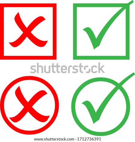 Yes or No Icon, Simple Flat Design, Right Or Wrong Buttons 