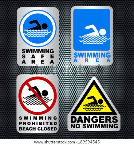 Swimming area and no swimming hazard-warning signs