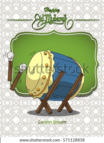 BEDUG CARTOON VECTOR eid mubarak themed. Bedug is (indonesia traditional drum) and stick