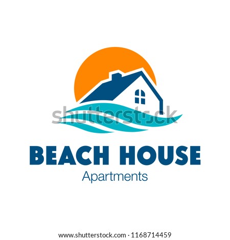 Logotype of a little house with the sun and waves.