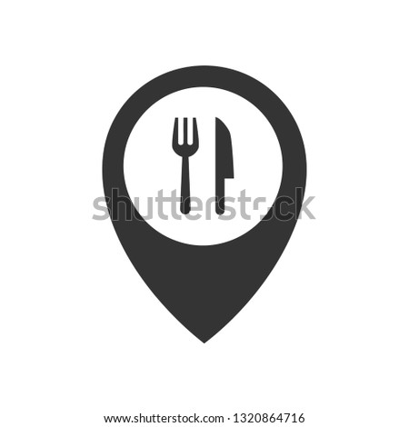 Nearest food restaurant location marker icon concept including spoon & fork knife.