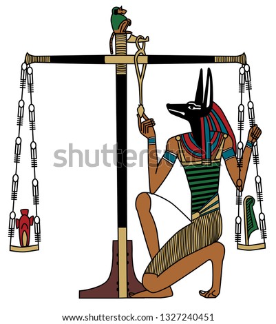 An illustration of Anubis' judgment depicted in ancient Egypt, the book of the dead.
