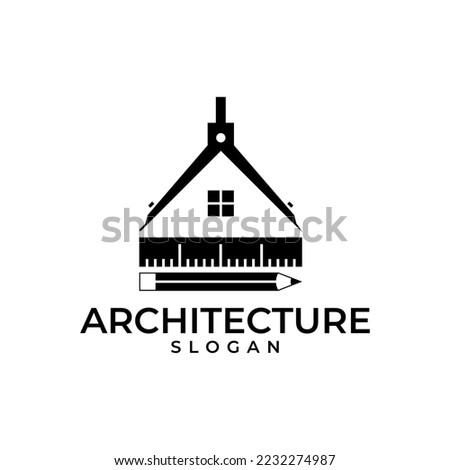 Architecture logo. Compass gauge, technical tool, work of the architect. Ruler, pencil logo design