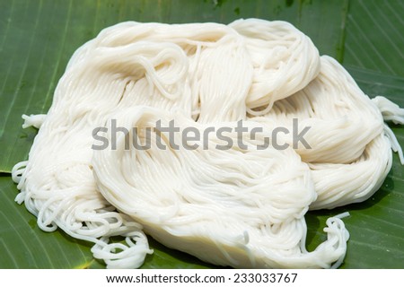 Thai rice vermicelli  on a banana leaf