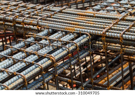 Background of Iron and bundled bars ready for construction with black and white color