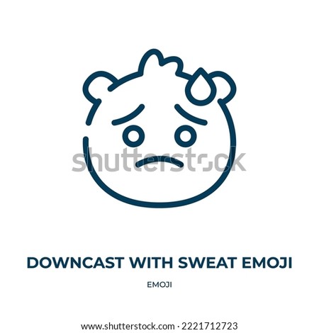 Downcast with sweat emoji icon. Linear vector illustration from emoji collection. Outline downcast with sweat emoji icon vector. Thin line symbol for use on web and mobile apps, logo, print media.