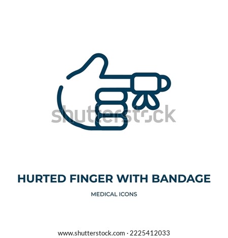 Hurted finger with bandage icon. Linear vector illustration from medical icons collection. Outline hurted finger with bandage icon vector. Thin line symbol for use on web and mobile apps, logo, print 