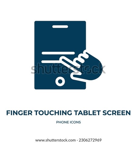finger touching tablet screen vector icon. finger touching tablet screen, screen, tablet filled icons from flat phone icons concept. Isolated black glyph icon, vector illustration symbol element for 