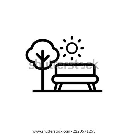 Park Icon Set. Trees, forest and bench vector icons. Nature, sun, lake.