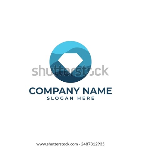 The Lettermark O Jewelry logo with the diamond is in the negative space with the ocean theme in navy blue and light blue color