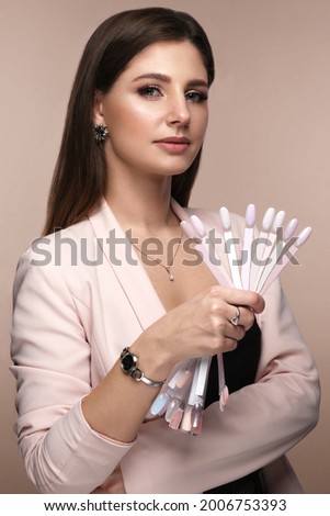 Similar – Foto Bild Mode Foto der schönen Braut mit blonden Haaren in eleganten Hochzeitskleid im Zimmer in der Hochzeit Morgen