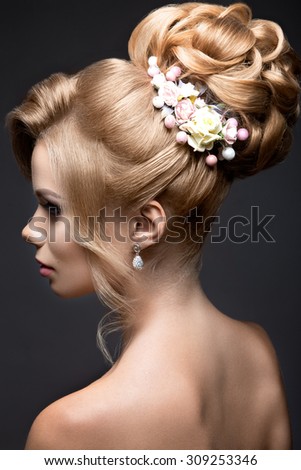 Beautiful blond woman in image of the bride. Beauty face and Hairstyle