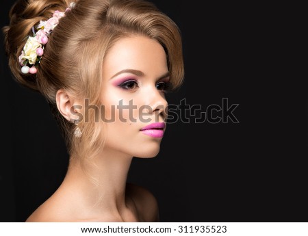 Beautiful blond woman in image of the bride. Beauty face and Hairstyle