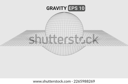 3D illustration of a wireframe mesh representing a gravity field distorting the space-time fabric