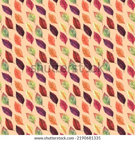 Watercolor hand drawn painted little red, orange, burgundy, vinous, yellow, green colored autumn season leaves seamless pattern as fall background. Aquarelle web design for print. Foto d'archivio © 