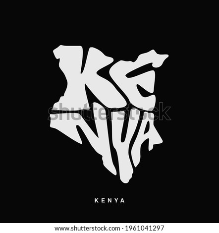 Kenya map in English lettering. Kenya map typography. 