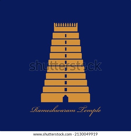 Rameshwaram temple vector icon with text. golden Rameshwaram mandir icon. Lord Shiva.