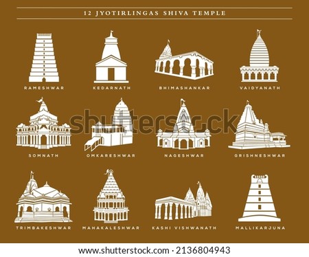 12 Lord Shiva Temples vector icon. 12 jyotirlingas temple. Shiva temples icon illustration.