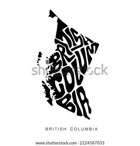 British Columbia map typography. British Columbia state map lettering art.
