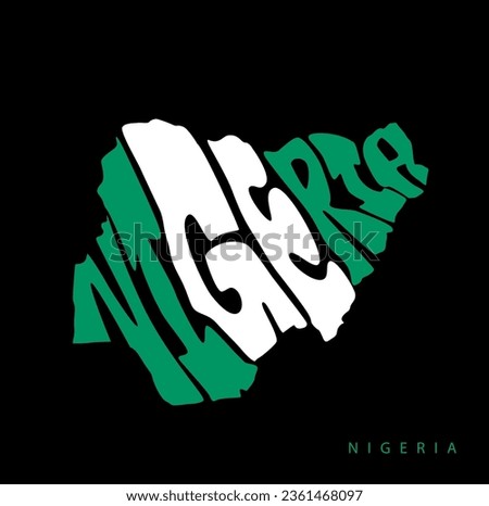 Nigeria Map typography with national flag color.