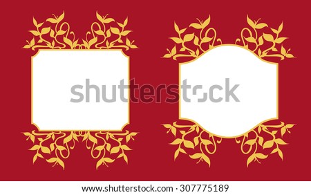 Golden Plant Sprouts Decoration - Floral Frames Illustration Collection. Frames adorned with stylized golden plant sprouts decoration. Elegant, lively and rich damask frames can be used as labels too.