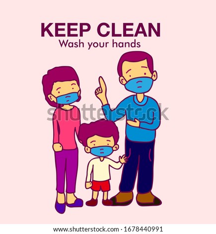 keep clean, wash your hand label or banner campaign for prevent from bacteria and virus