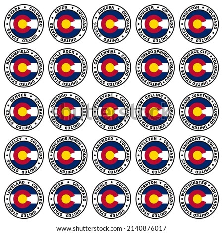 Round Colorado City Flag Clipart Set