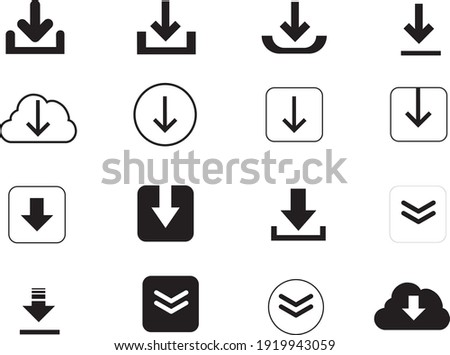 Set of download icons on black and white theme