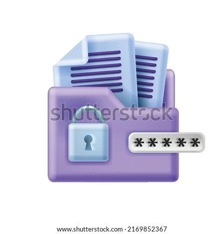 3D secure data storage vector icon, PIN window, lock, digital file folder, web cloud server concept. Safe information sharing service, business network protection, online document. Secure storage