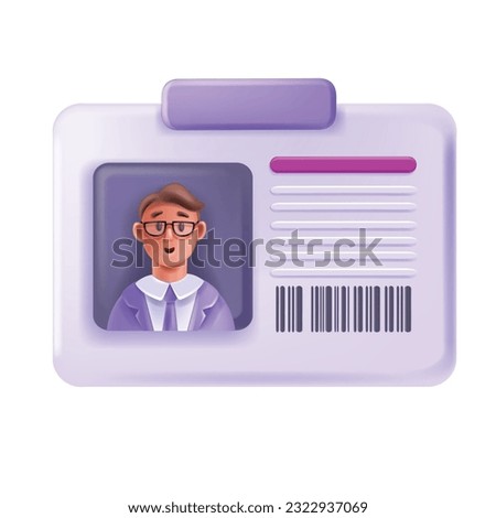 3D ID card, vector person employee staff document, passport credentials customer identity badge. Driver license cartoon man avatar, worker portrait photo, company entry identification pass. User 3D ID