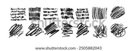 Ink brush stroke scribble, handwriting vector doodle squiggle set, messy black crayon line swirl. Hand drawn grunge decorative signature, pencil sketch texture effect. Brush stroke wavy outline mark