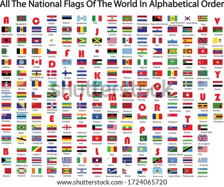 World national flags in alphabetical order