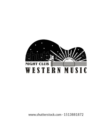 Illustration guitar western music country saloon bar logo vector design