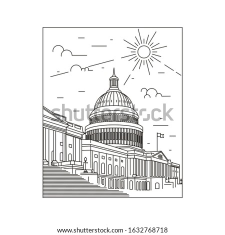 Capitol building illustration vector logo design line art or mono line